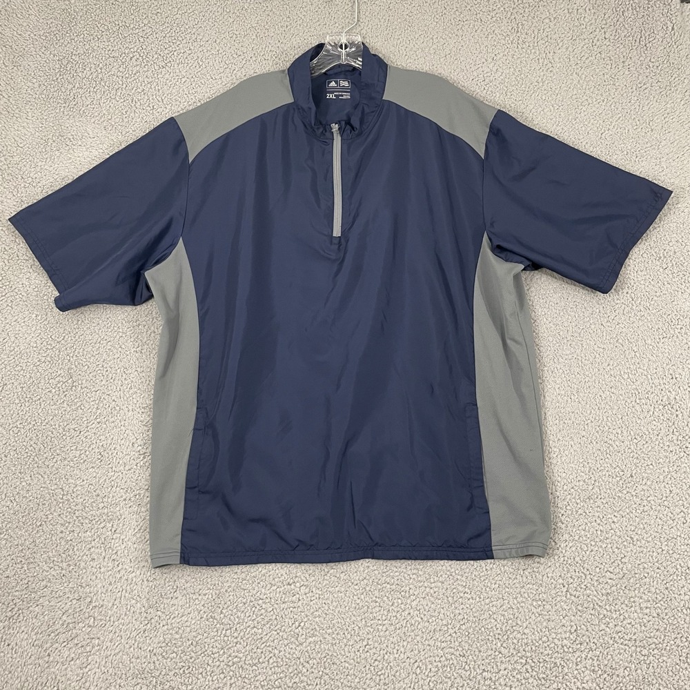 Adidas Golf 1/4 Zip Men 2XL Navy Blue Grey  Short Sleeve Wind Shirt Pullover